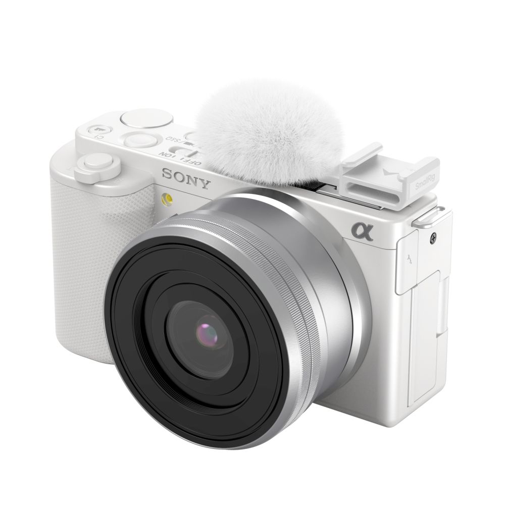 SmallRig 4734 Kaltschuhadapter mit pelzigem Windschutz (weiß) für Kameras der Sony ZV-Serie