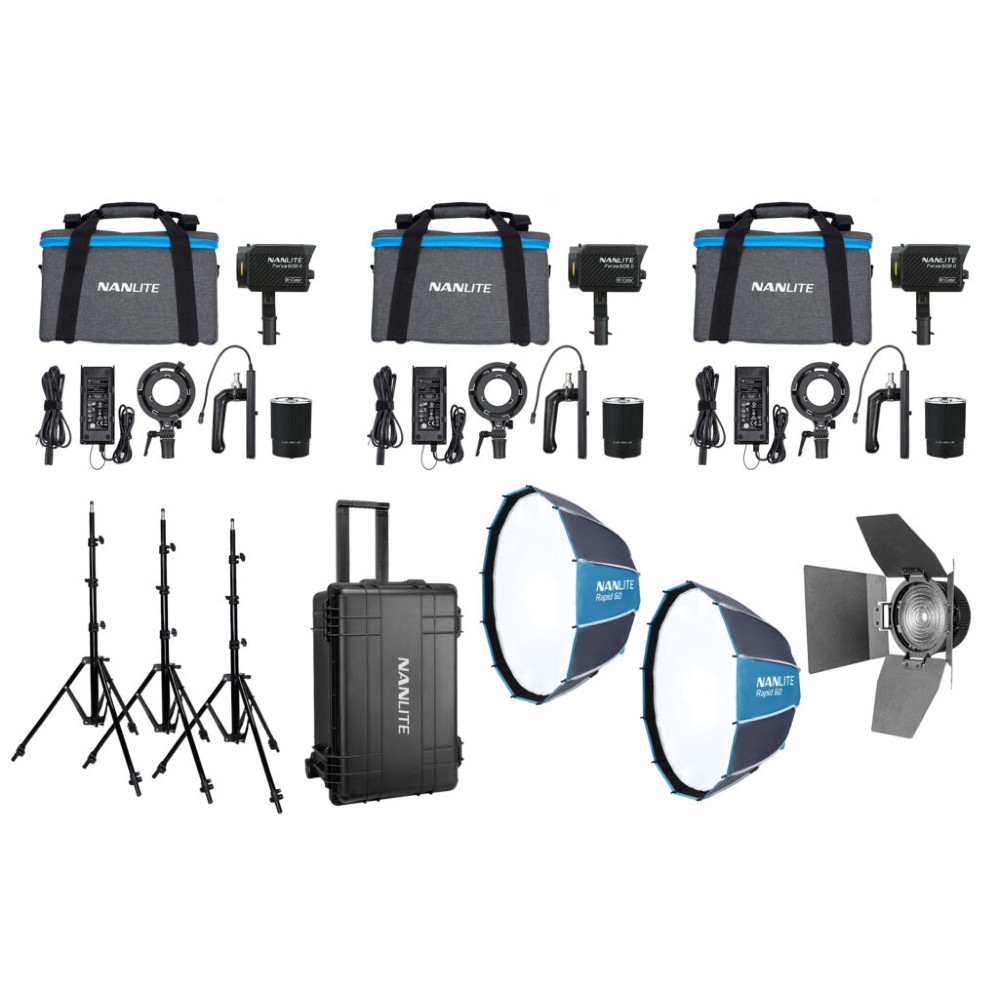 Nanlite Forza 60B II LED triple kit (mit Koffer, Stativ, Fresnel und Softbox)